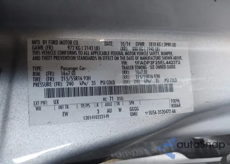 2014 Ford Focus Se z USA, uszkodzony, nr VIN 1FADP3F25EL442372